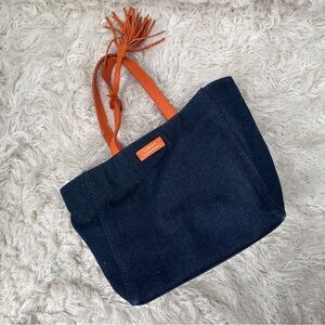 Loxwood "Le Cabas Parisien" Denim Small Tote Handbag with Leather Straps